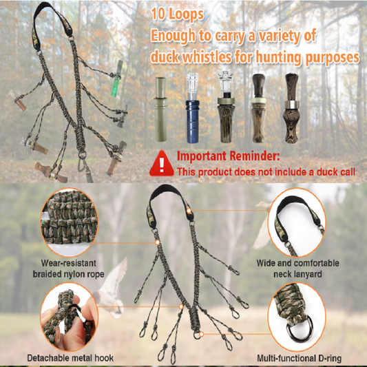Duck Call Lanyard - 12 Loops Duck Whistle Hunting Accessories with 10 Removable Loops, Woven Goose Call Carry Lanyard, Predator Gear for Outdoor Hunt - Camo Without Duck Call