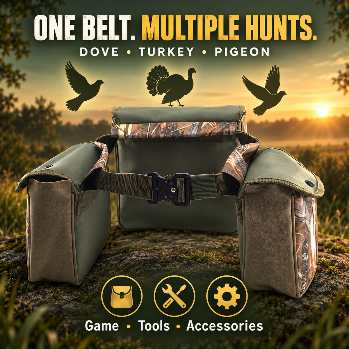 600D Oxford Camo Hunting Waist Belt with Storage Pouches