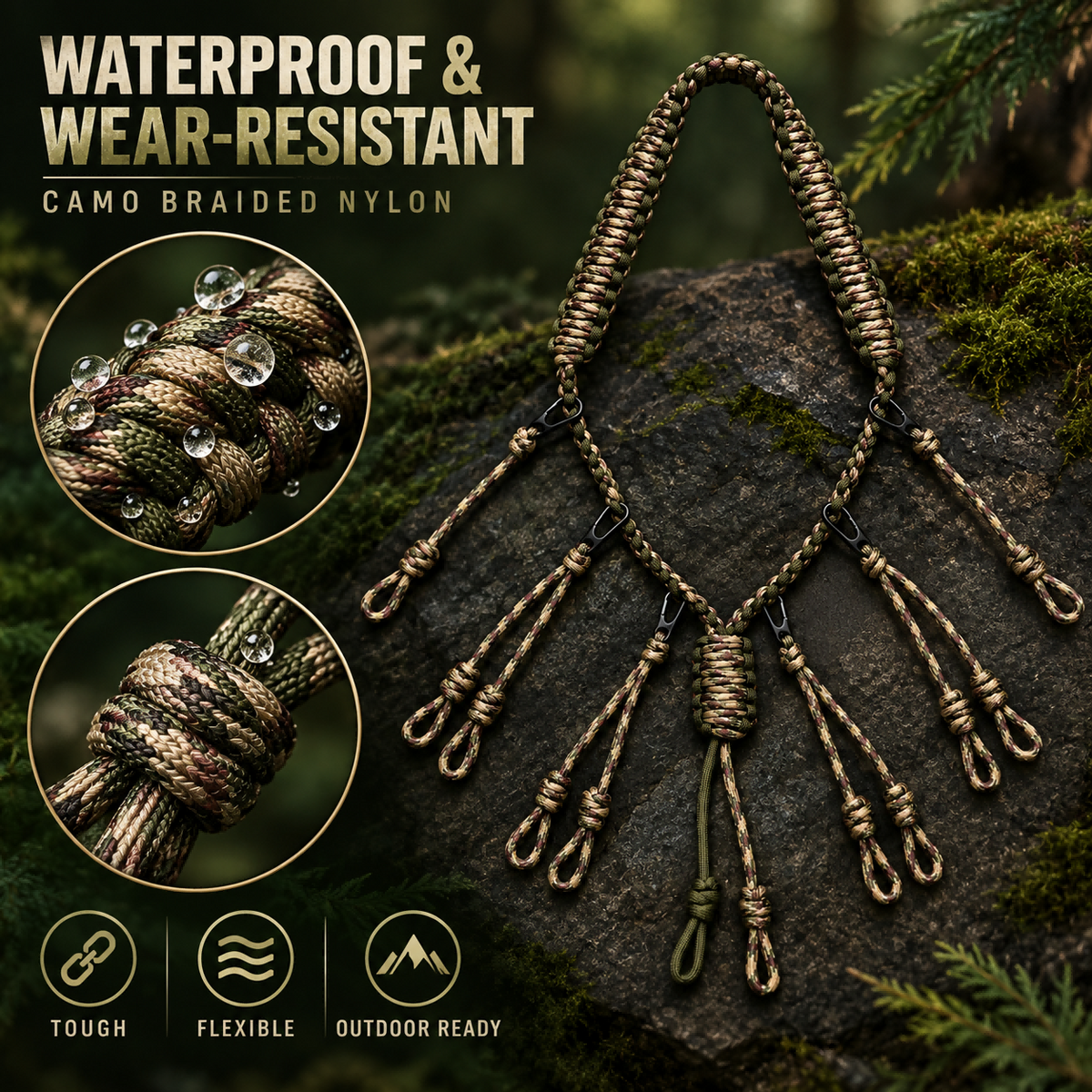 Braided Duck Call Lanyard with Quick Release Loops Camo Waterfowl Call Holder