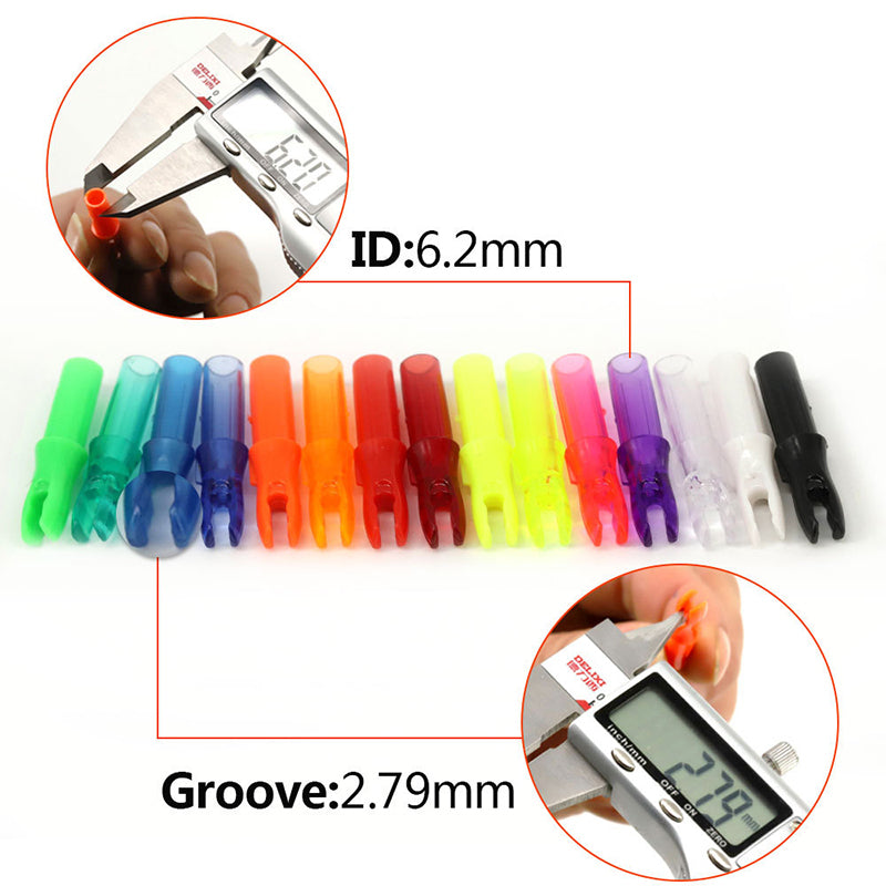 12Pcs 6.2mm Insert Arrow Nocks Colorful Plastic Replacement Nocks for Archery Arrow Shafts