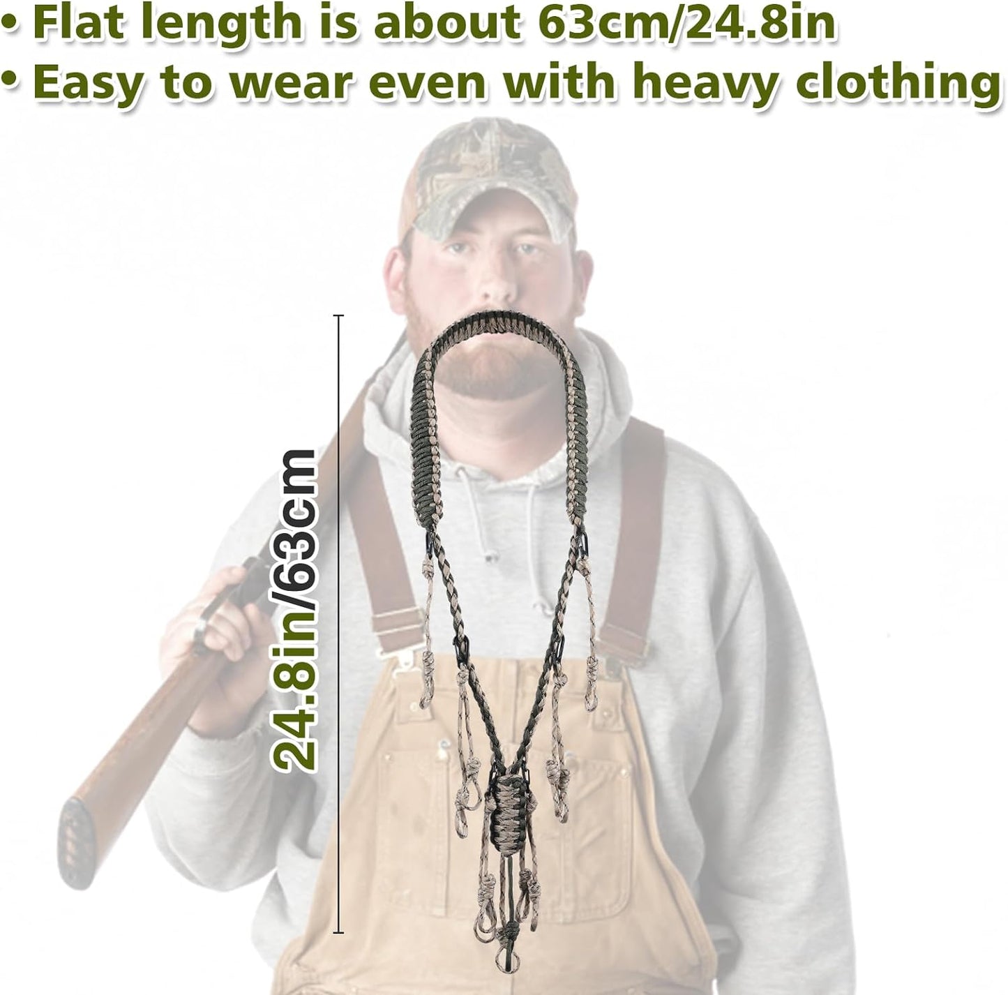 Duck Call Lanyard - 10 Loops Duck Whistle Hunting Accessories with 10 Removable Loops, Woven Goose Call Carry Lanyard, Predator Gear for Outdoor Hunt - Camo Without Duck Call