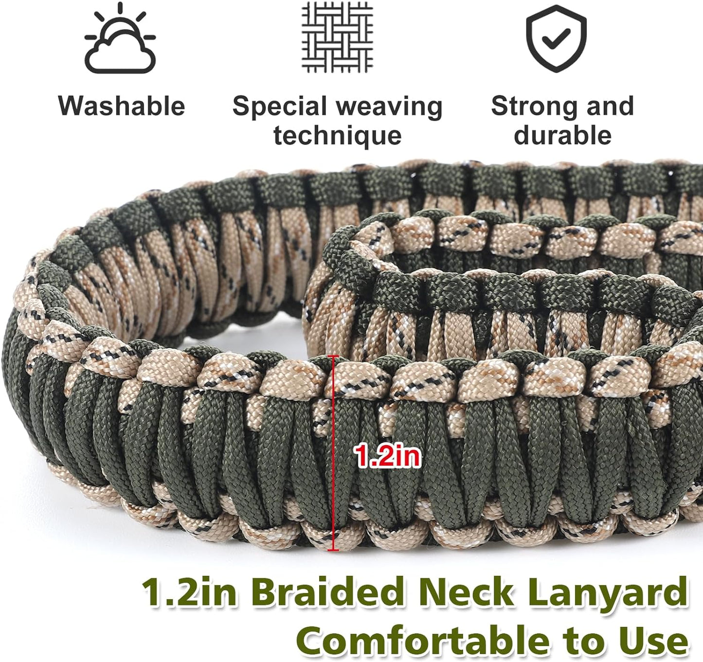Duck Call Lanyard - 10 Loops Duck Whistle Hunting Accessories with 10 Removable Loops, Woven Goose Call Carry Lanyard, Predator Gear for Outdoor Hunt - Camo Without Duck Call