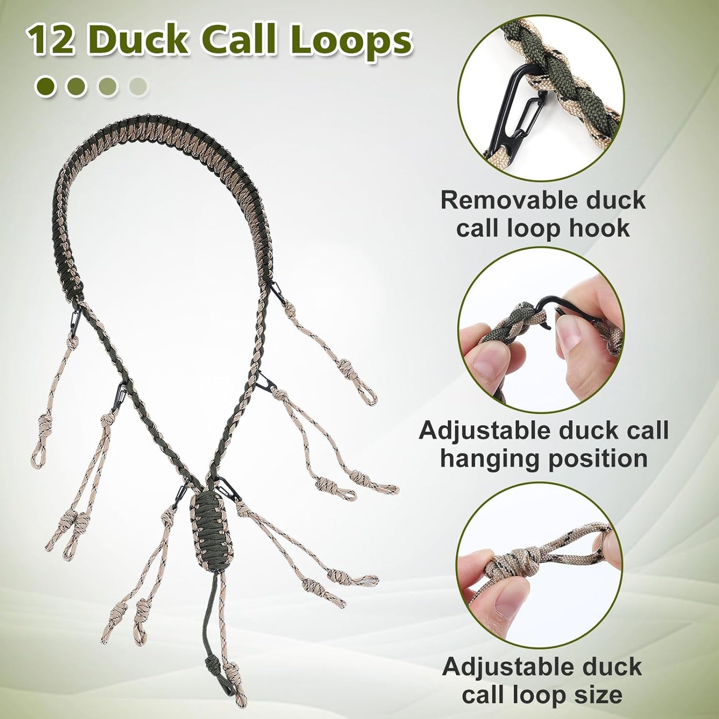 Duck Call Lanyard - 10 Loops Duck Whistle Hunting Accessories with 10 Removable Loops, Woven Goose Call Carry Lanyard, Predator Gear for Outdoor Hunt - Camo Without Duck Call