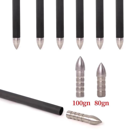 12Pcs 6.2mm Bullet Arrow Points 80/100 Grain Metal Target Arrow Tips for Archery Practice
