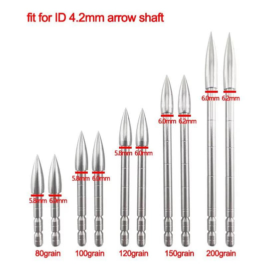 12Pcs 4.2mm Steel Target Arrow Points 80/100/120/150/200 Grain Archery Practice Tips