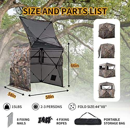 Pop Up Hunting Blind Tent with 270 or 360 Degree View Portable Camo Shelter for 2 to 3 People