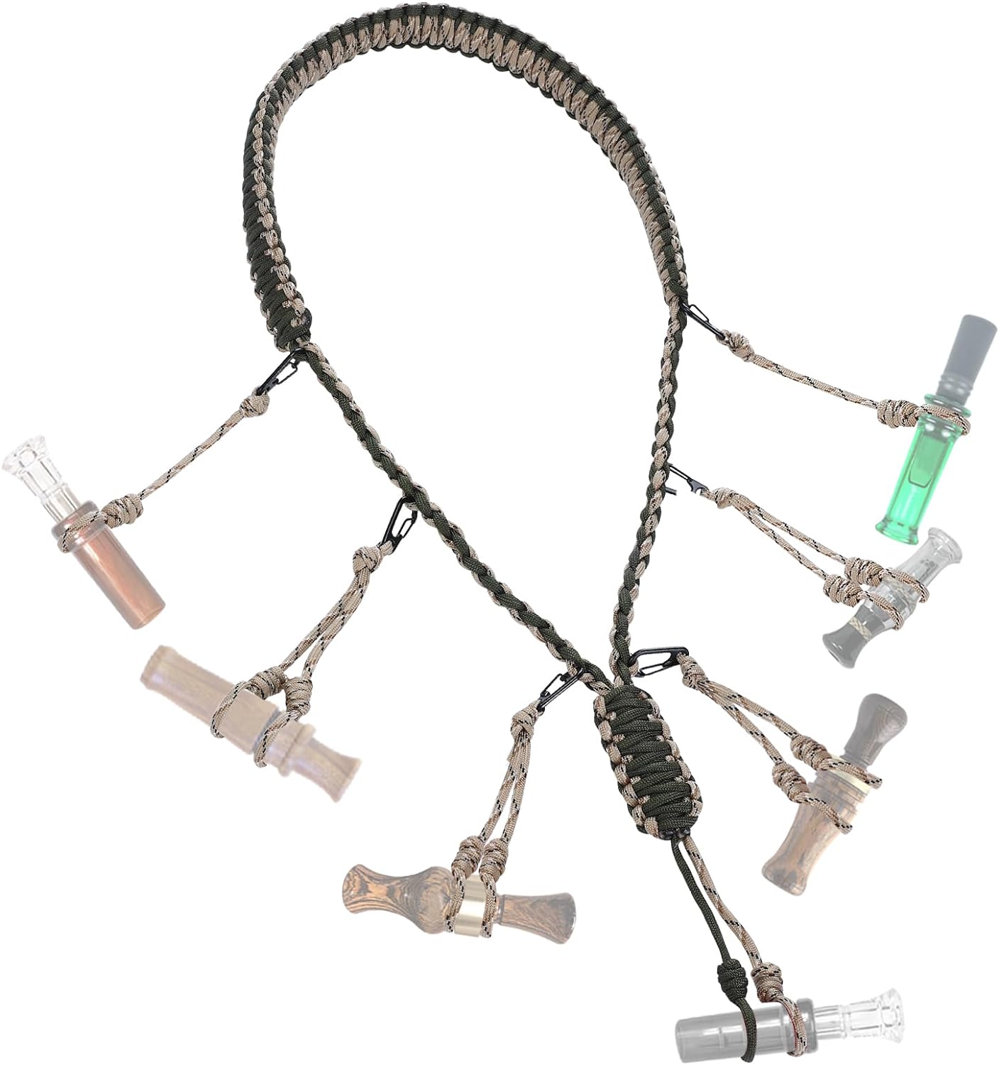 Duck Call Lanyard - 10 Loops Duck Whistle Hunting Accessories with 10 Removable Loops, Woven Goose Call Carry Lanyard, Predator Gear for Outdoor Hunt - Camo Without Duck Call