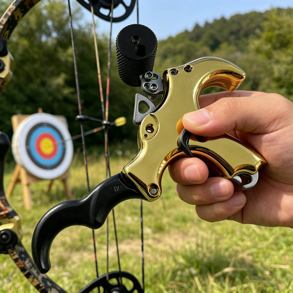 Solid Brass Compound Bow Thumb Release Aid with 3 or 4 Finger Grip