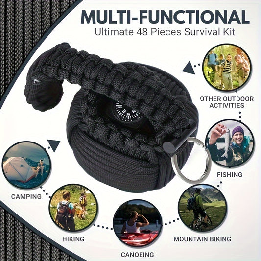 48-in-1 Emergency Tools Kit, Portable Survival Gear Set For Outdoor and Camping Emergency, Outdoor Camping Emergency Portable Life-saving Equipment, Contain FLING FIRE STARTER ROD