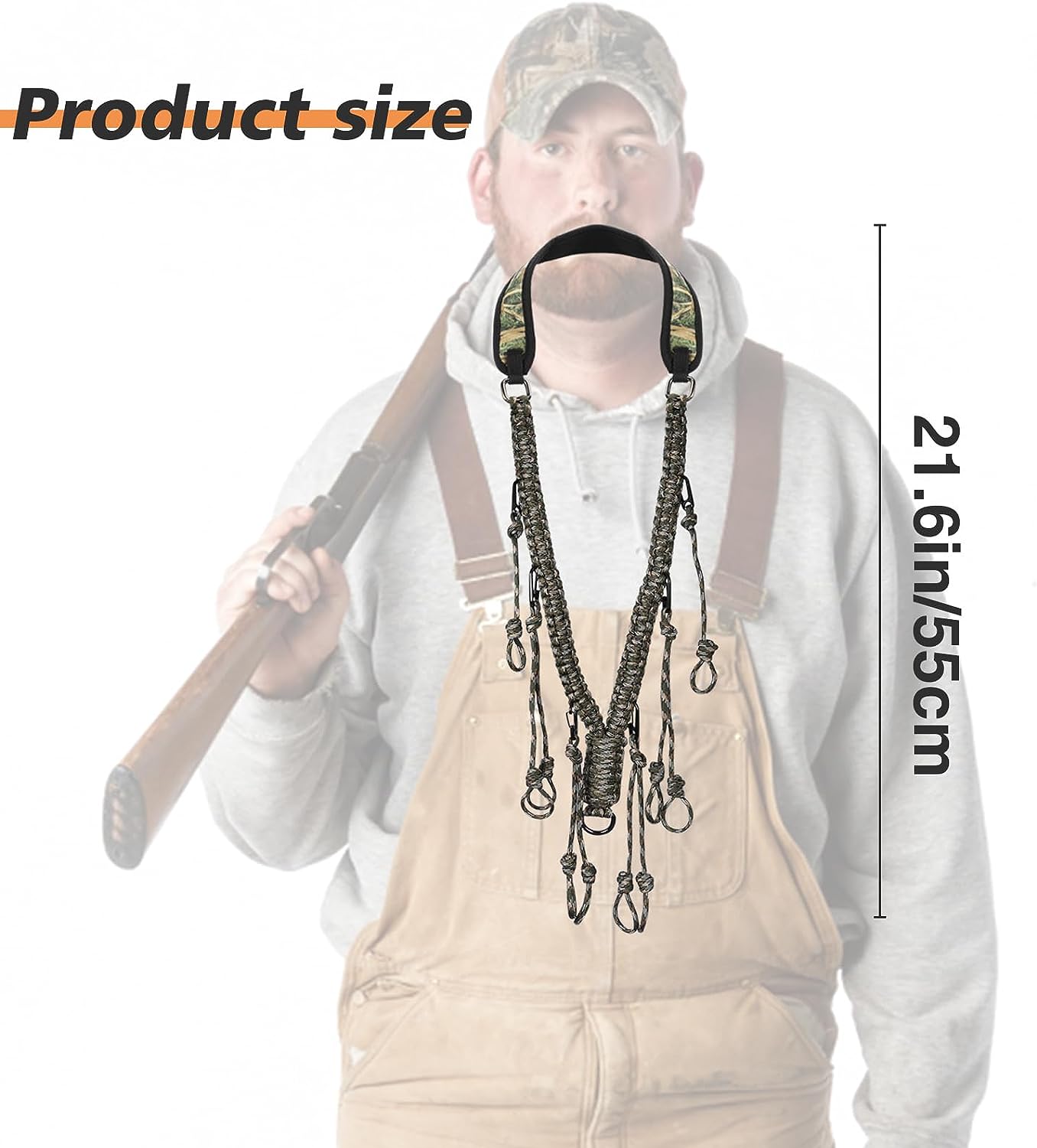 Duck Call Lanyard - 12 Loops Duck Whistle Hunting Accessories with 10 Removable Loops, Woven Goose Call Carry Lanyard, Predator Gear for Outdoor Hunt - Camo Without Duck Call