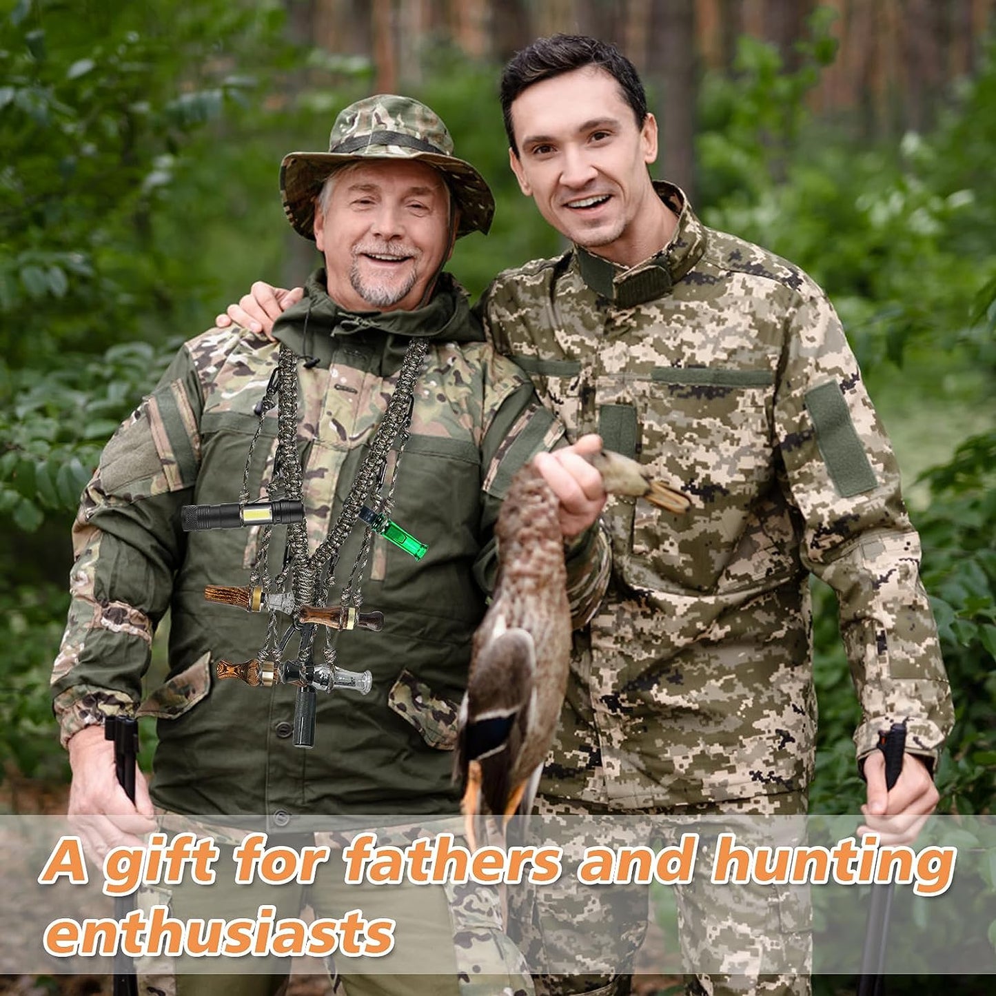 Duck Call Lanyard - 12 Loops Duck Whistle Hunting Accessories with 10 Removable Loops, Woven Goose Call Carry Lanyard, Predator Gear for Outdoor Hunt - Camo Without Duck Call