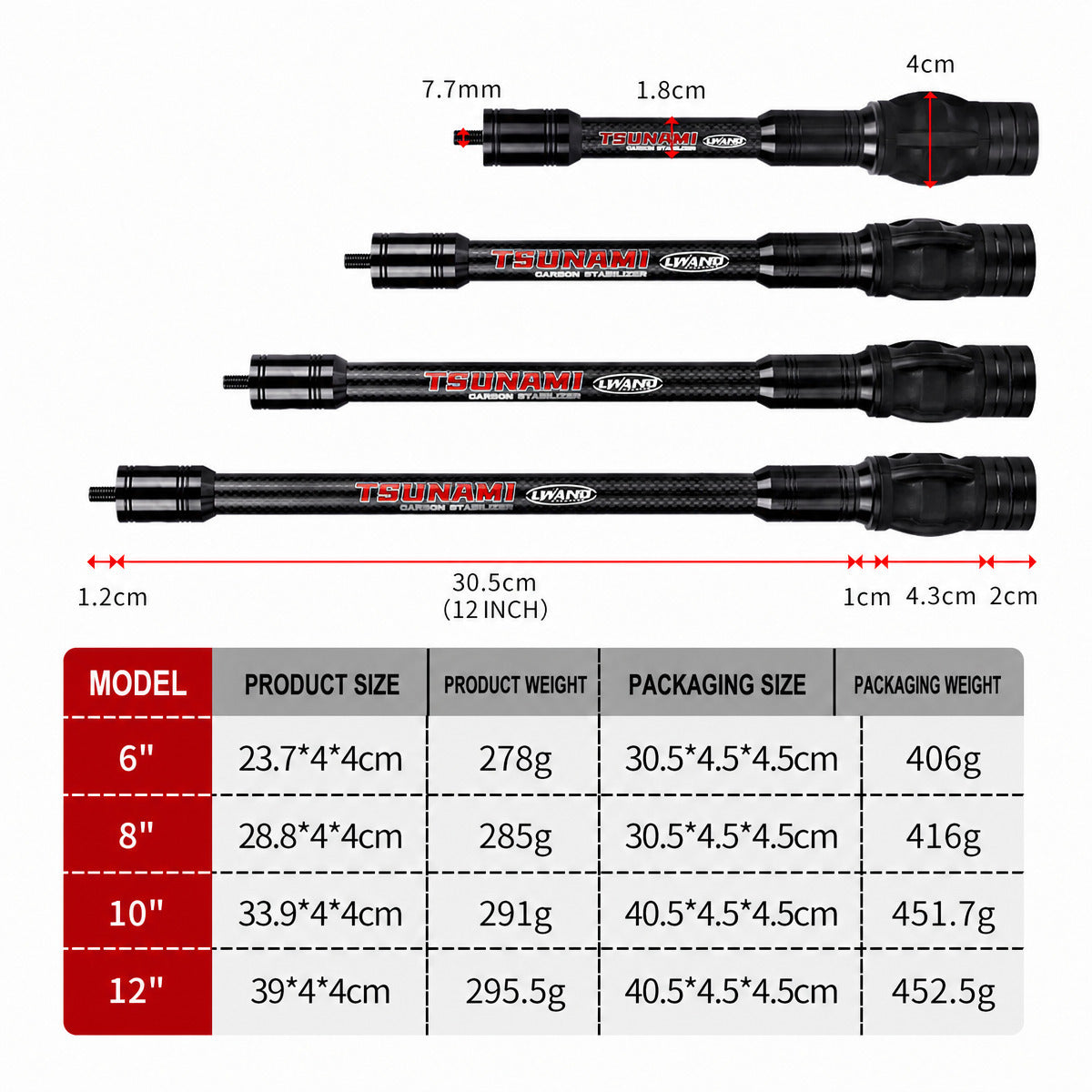 Archery Bow Stabilizer Vibration Dampening Balance Rod with Removable Weights 6/8/10/12 Inch
