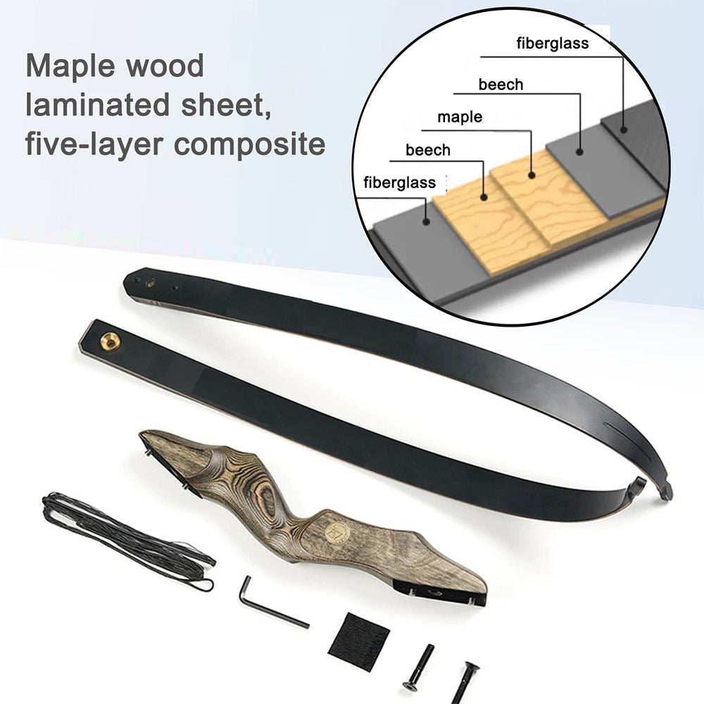 60 Inch Traditional Takedown Recurve Bow Wooden Riser 25 to 60 LBS