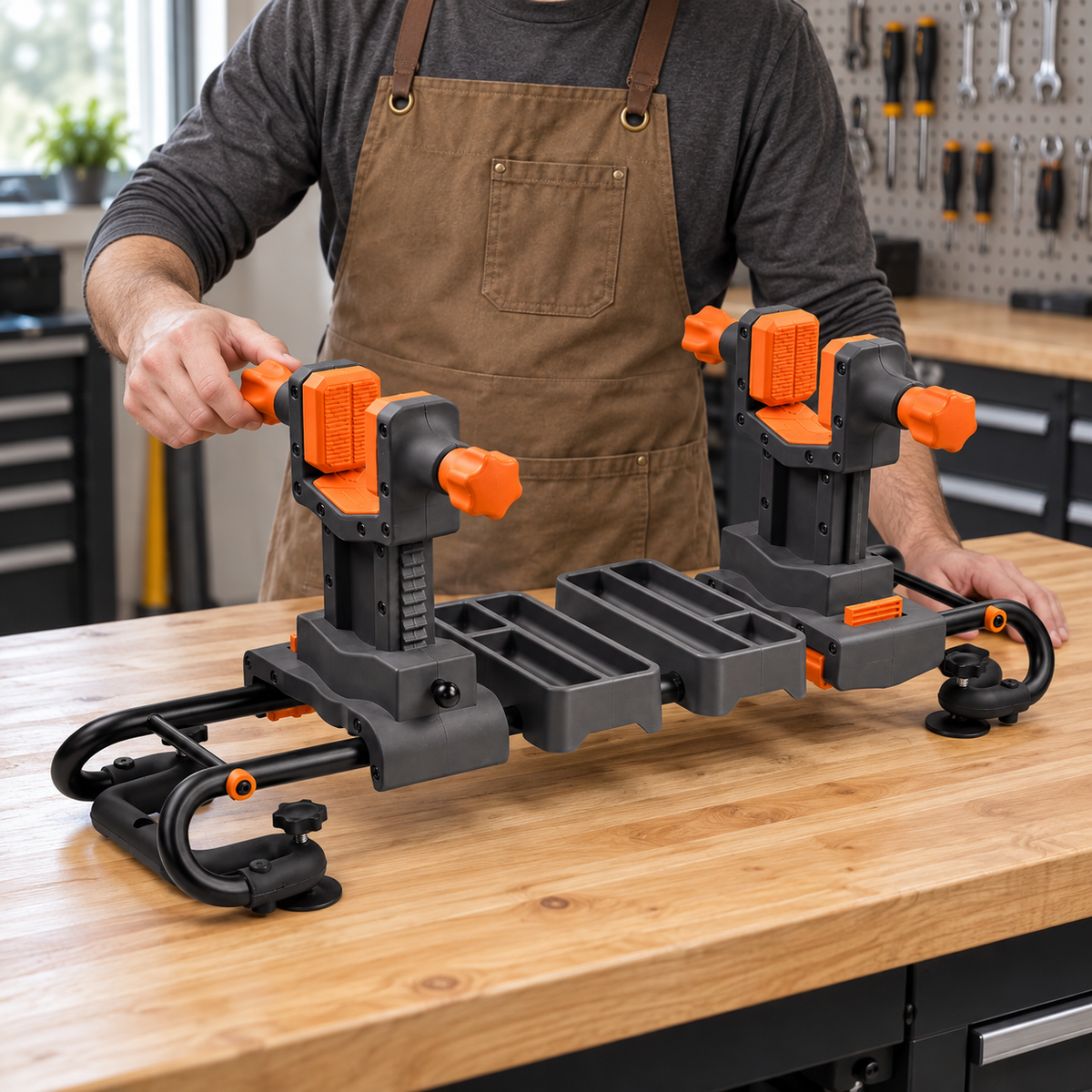 Adjustable Dual-Station Cleaning Vise with Protective Pads Stable Base