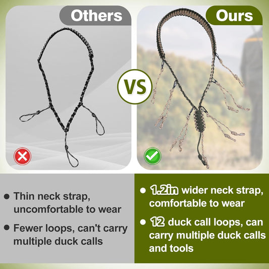 Duck Call Lanyard - 10 Loops Duck Whistle Hunting Accessories with 10 Removable Loops, Woven Goose Call Carry Lanyard, Predator Gear for Outdoor Hunt - Camo Without Duck Call