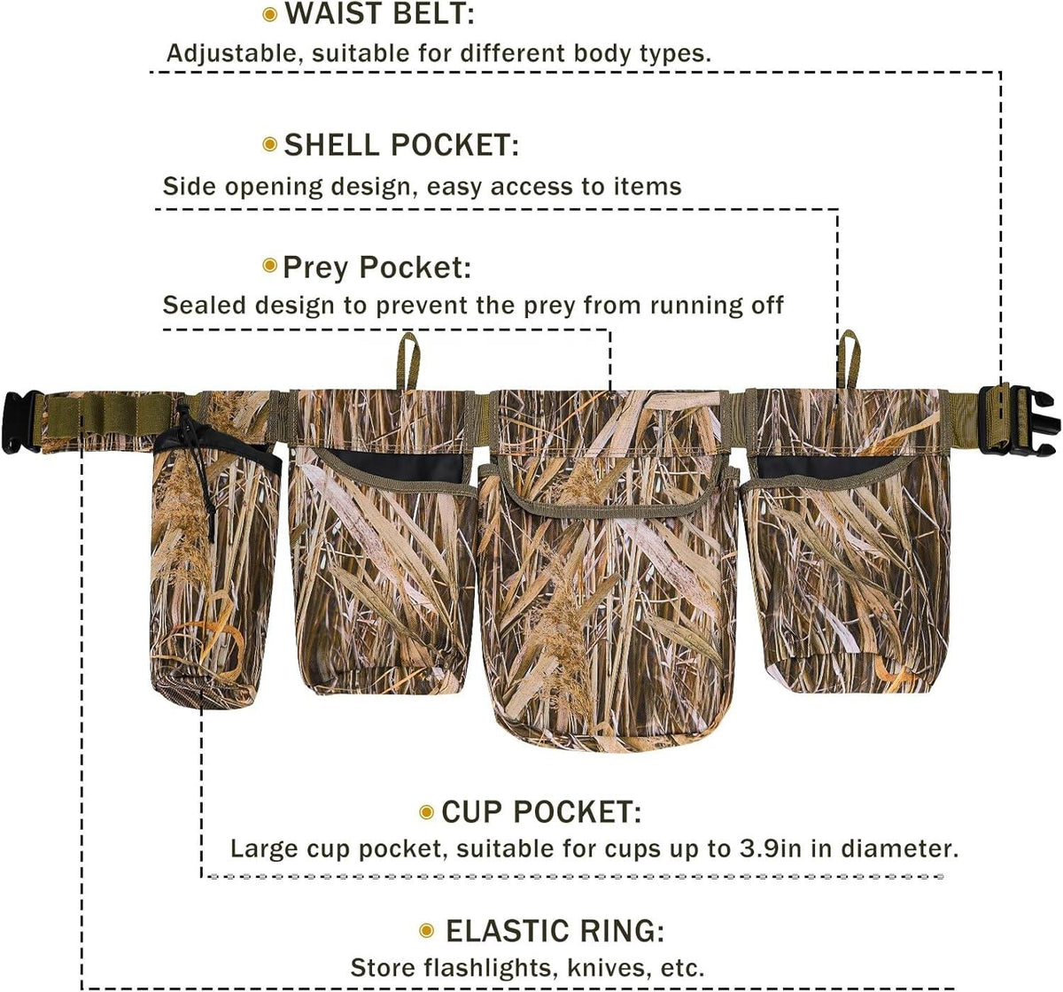 Adjustable Camo Dove Hunting Belt with Multi-Pocket Game Bags