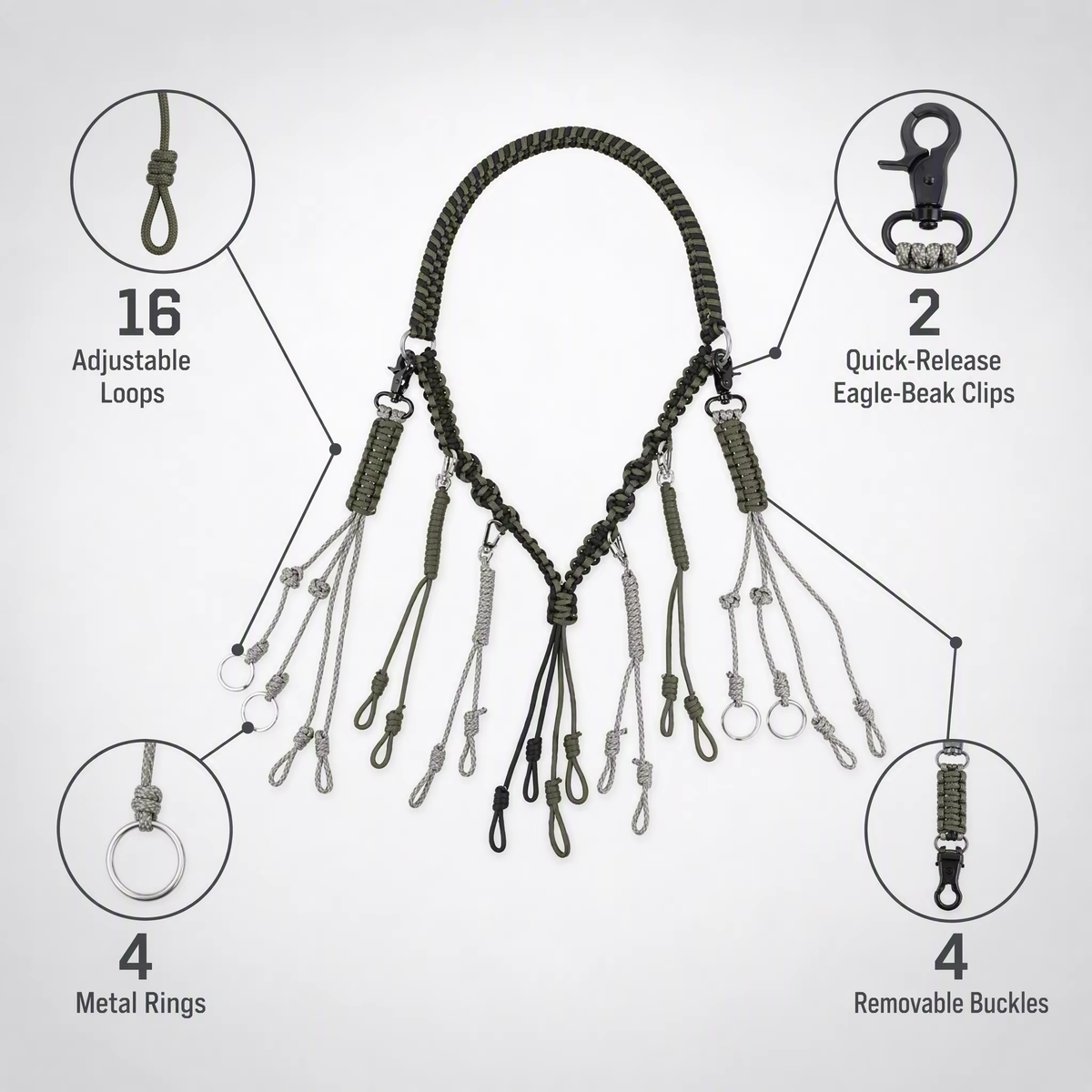 Braided Duck Call Lanyard Neck Strap Multiple Loops