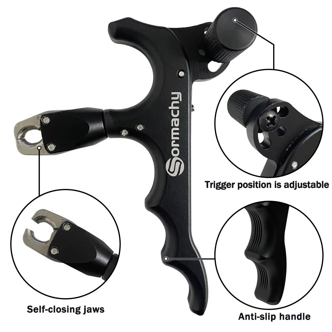 4-Finger Archery Thumb Release Aid 360° Rotating Jaw for Compound Bows
