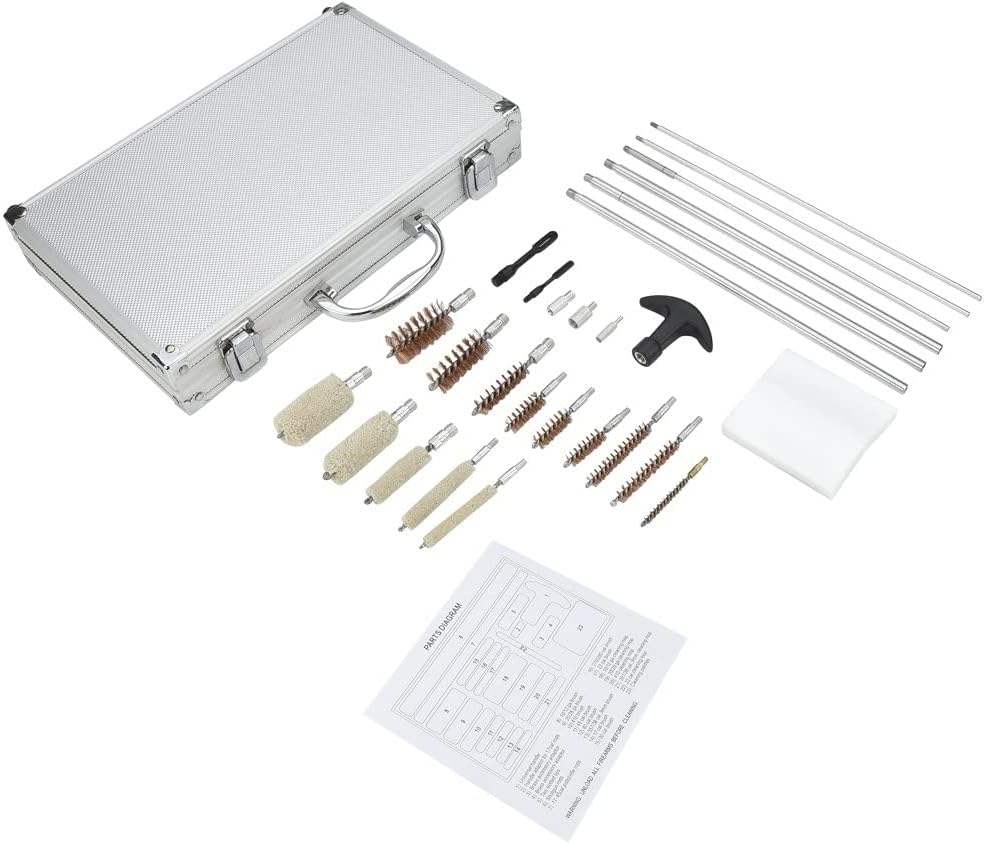 28 Piece Universal Gun Cleaning Kit with Metal Rods and Portable Carry Case
