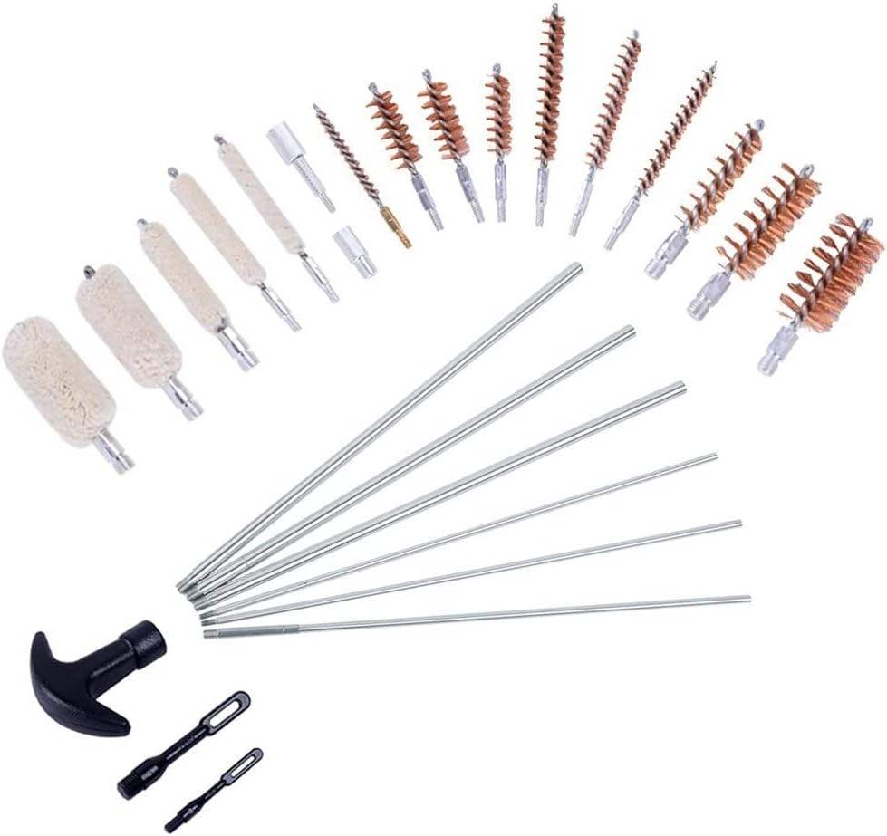 28 Piece Universal Gun Cleaning Kit with Metal Rods and Portable Carry Case