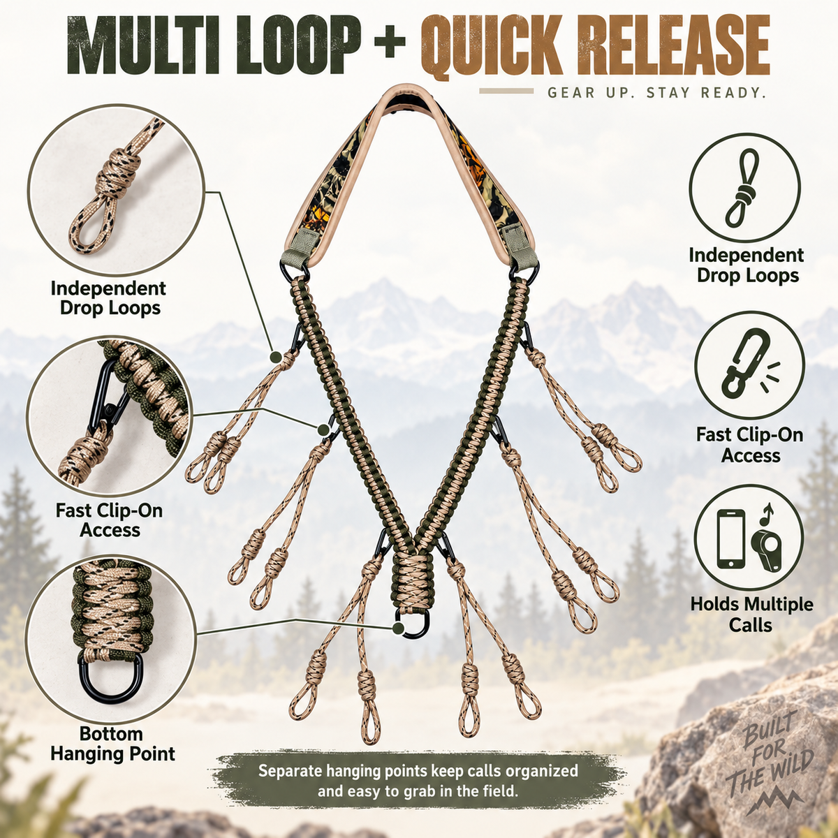 Hand Braided Duck Call Lanyard with Quick Release Loops Padded Neck Strap