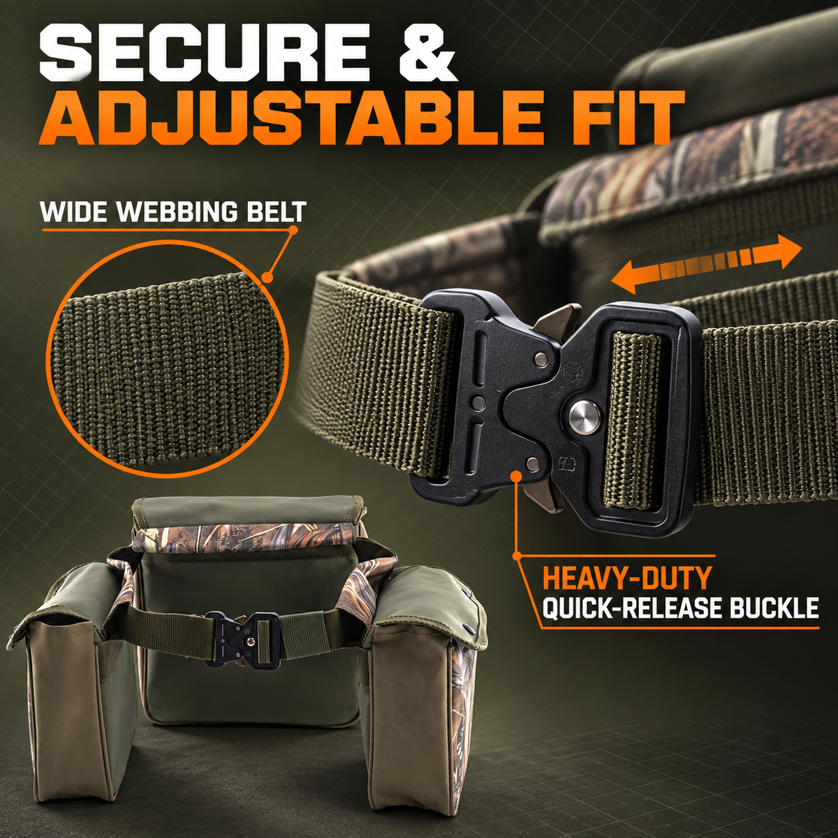 600D Oxford Camo Hunting Waist Belt with Storage Pouches