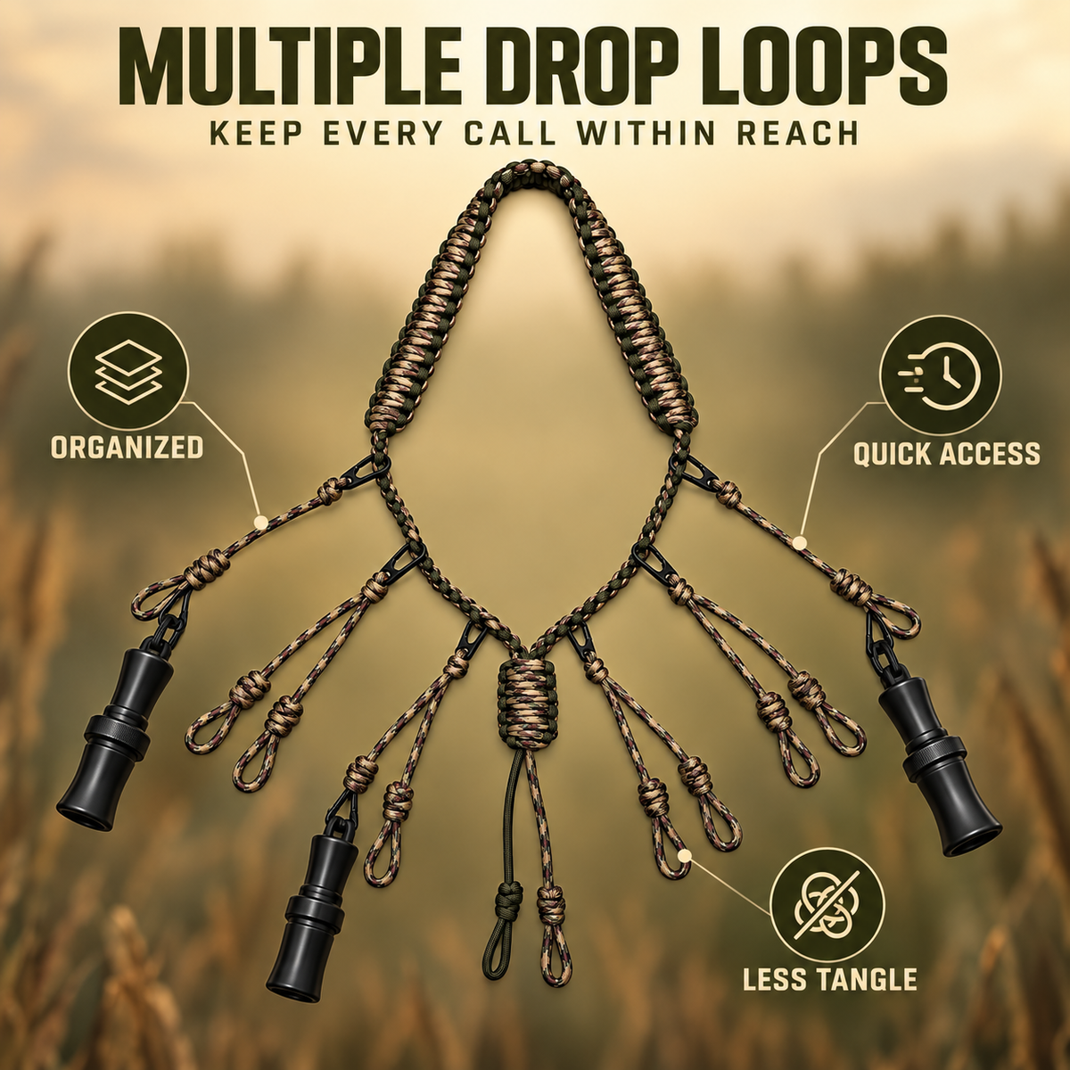 Braided Duck Call Lanyard with Quick Release Loops Camo Waterfowl Call Holder