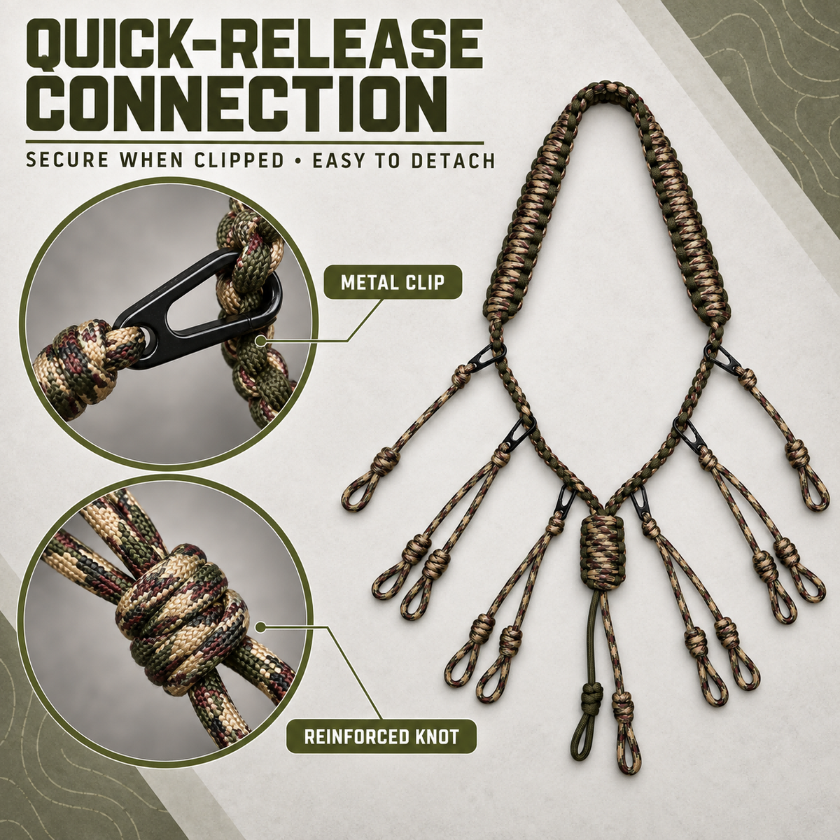 Braided Duck Call Lanyard with Quick Release Loops Camo Waterfowl Call Holder