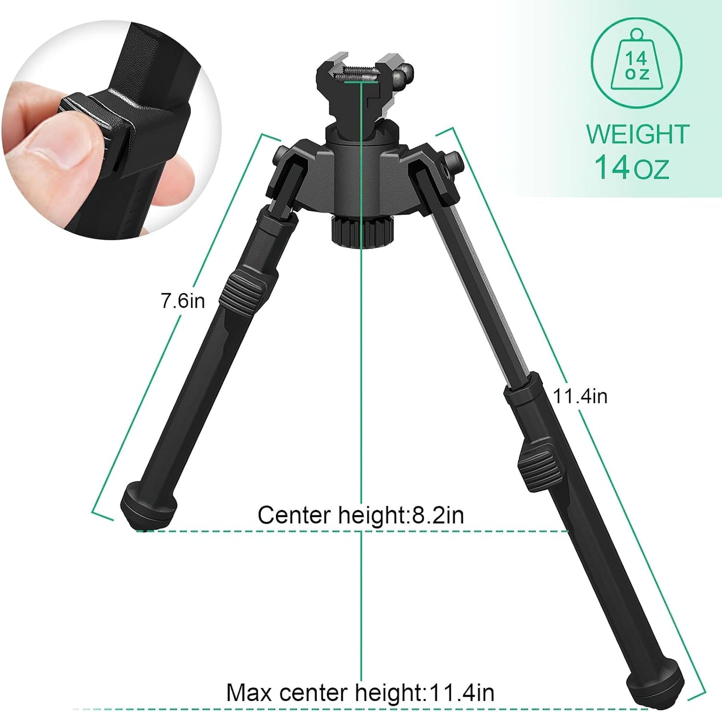 Rifle Bipods Hunting and Shooting with 360° Swivel and 10 Adjustable Heights, 1913 Picatinny rail