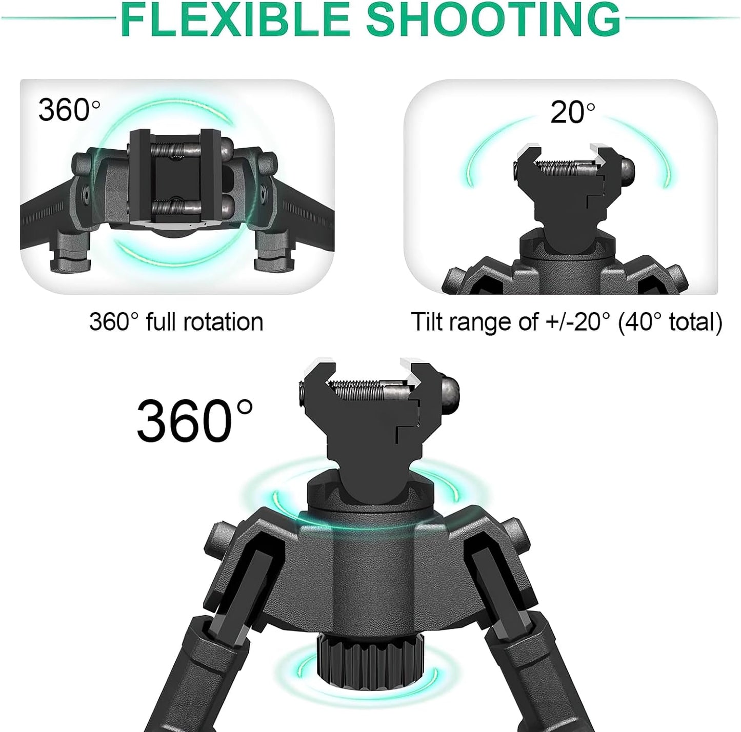 Rifle Bipods Hunting and Shooting with 360° Swivel and 10 Adjustable Heights, 1913 Picatinny rail