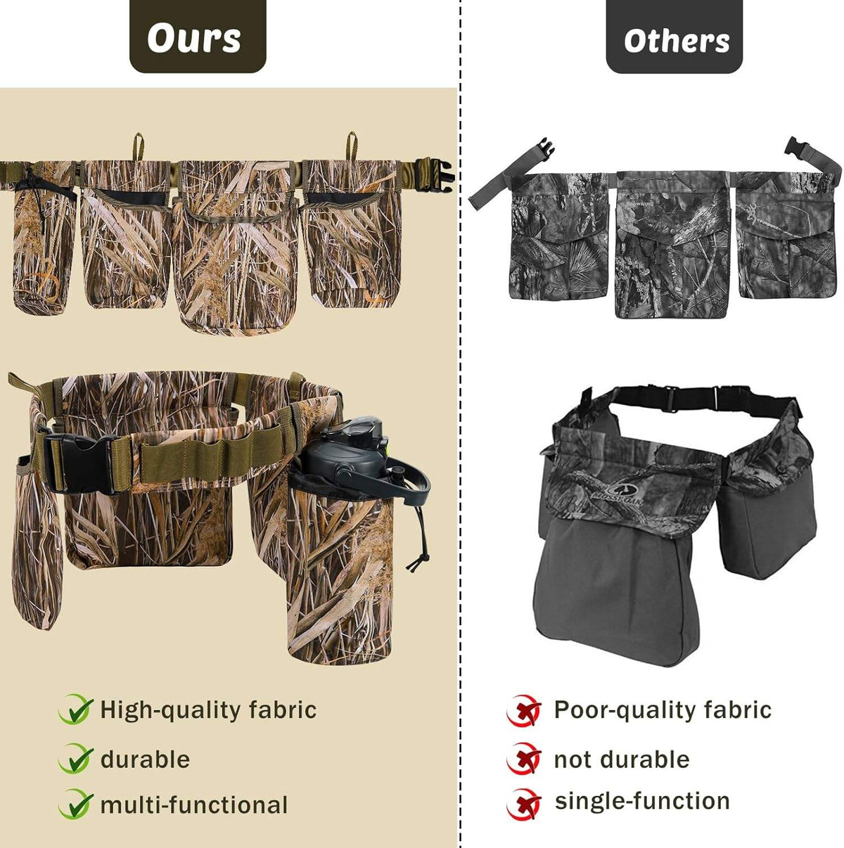 Adjustable Camo Dove Hunting Belt with Multi-Pocket Game Bags