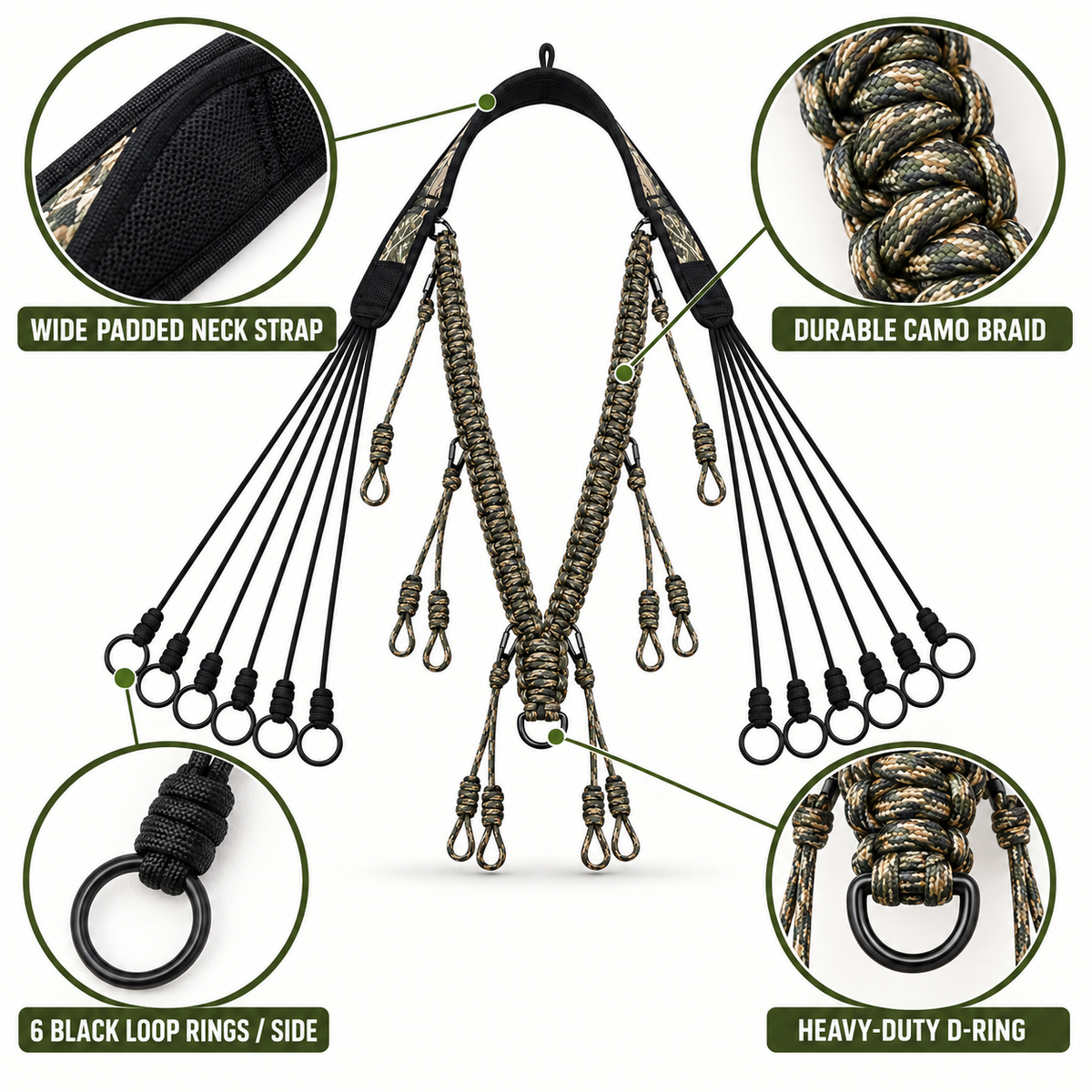 2-in-1 Duck Call Lanyard Game Carrier Braided Nylon Waterfowl Hunting Strap