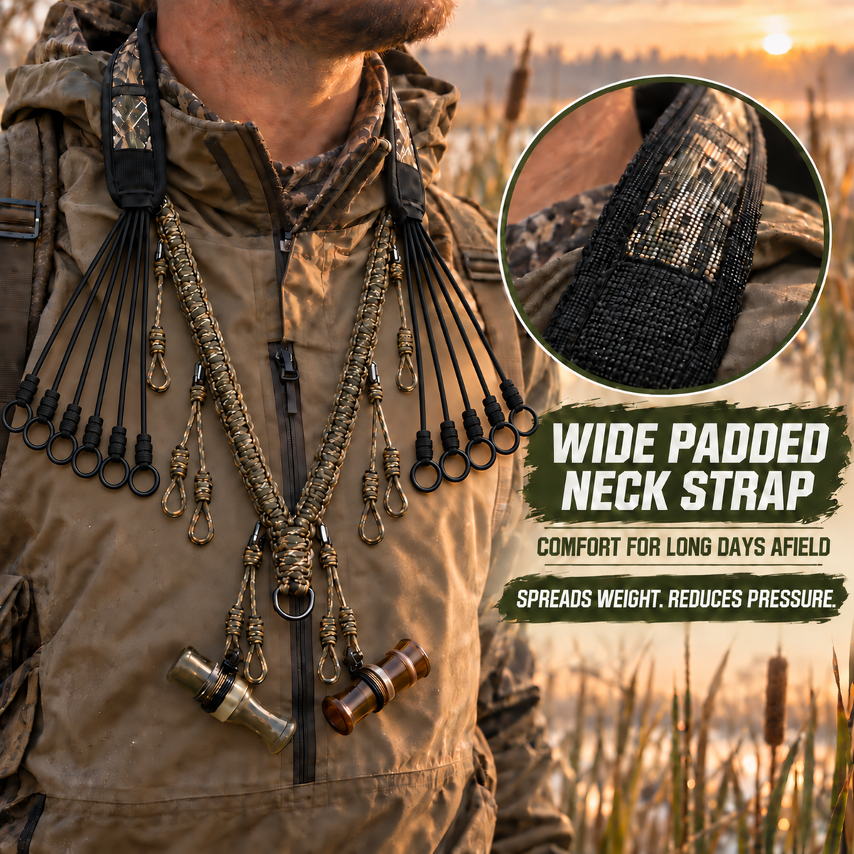 2-in-1 Duck Call Lanyard Game Carrier Braided Nylon Waterfowl Hunting Strap