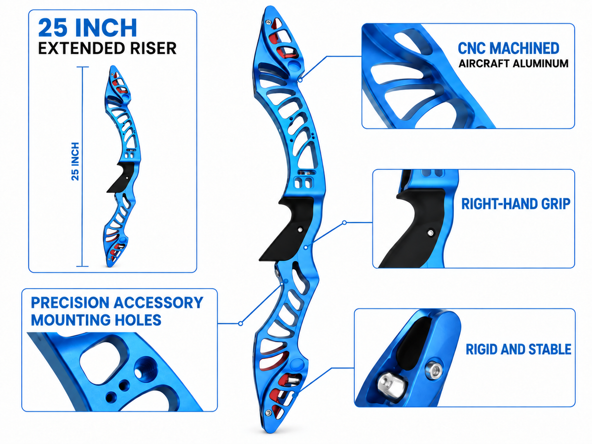 25-Inch ILF Recurve Bow Riser CNC Aluminum Right-Handed Archery Handle