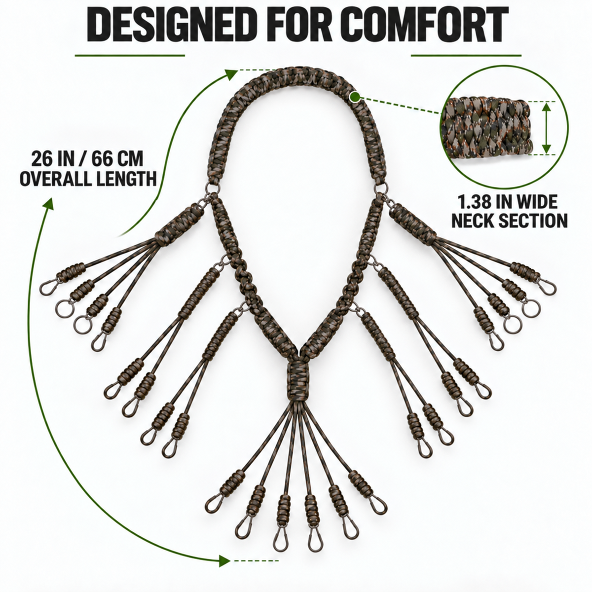 Camo Duck Call Lanyard Hand Braided 7 Strand Paracord with Multi Loop Design