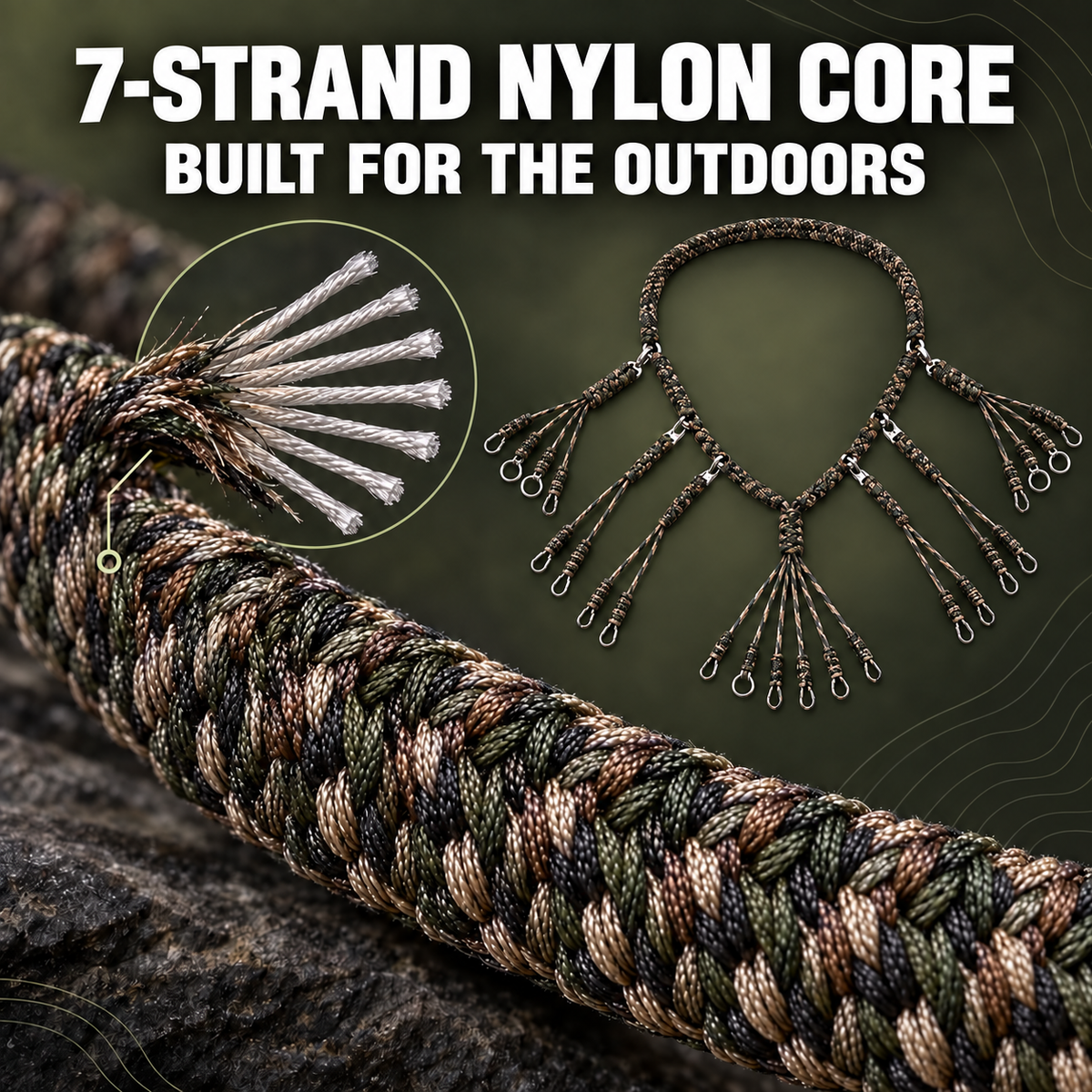 Camo Duck Call Lanyard Hand Braided 7 Strand Paracord with Multi Loop Design