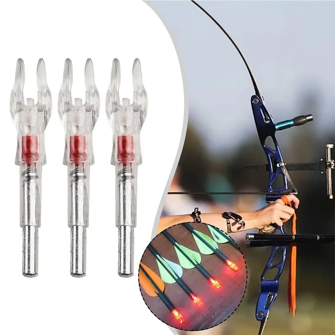 LED Lighted 6pcs Arrow Nocks On or Off Switch with Multi-Size Bushings for Archery Arrow Shafts