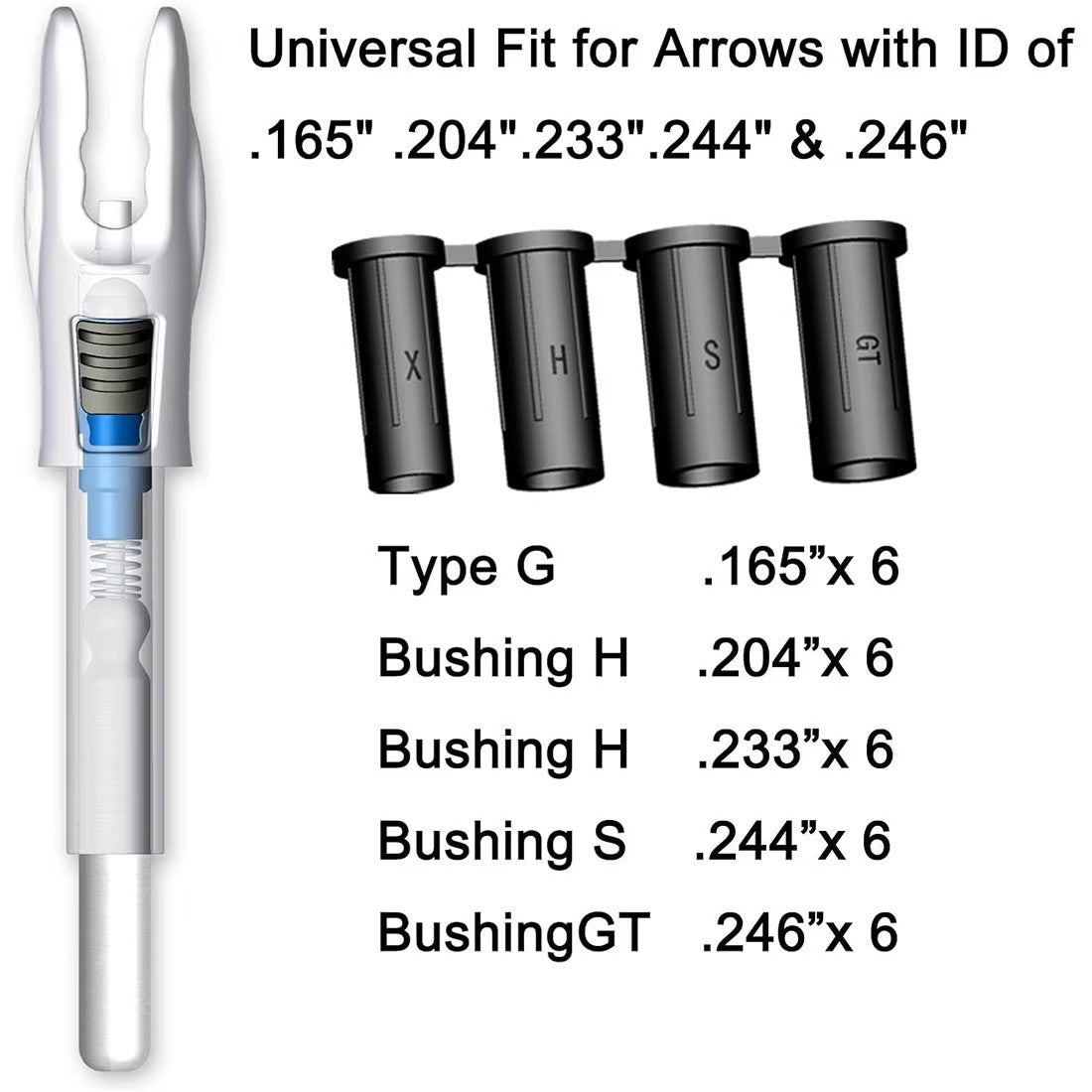 LED Lighted 6pcs Arrow Nocks On or Off Switch with Multi-Size Bushings for Archery Arrow Shafts
