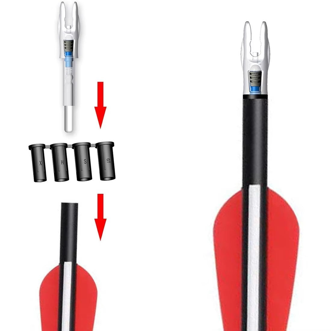LED Lighted 6pcs Arrow Nocks On or Off Switch with Multi-Size Bushings for Archery Arrow Shafts