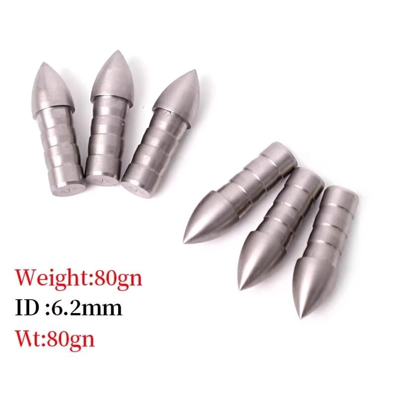 12Pcs 6.2mm Bullet Arrow Points 80/100 Grain Metal Target Arrow Tips for Archery Practice