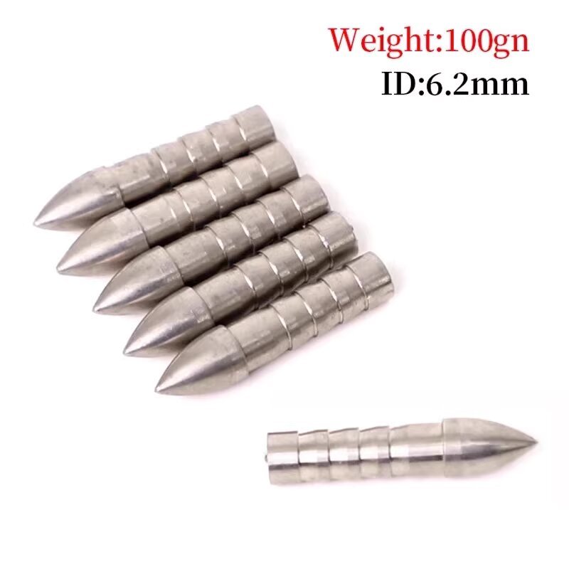 12Pcs 6.2mm Bullet Arrow Points 80/100 Grain Metal Target Arrow Tips for Archery Practice