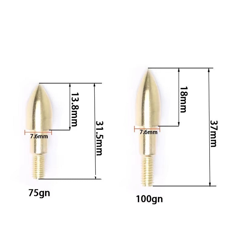 12Pcs Gold Target Arrow Points 75/100 Grain Metal Arrow Tips for 6.2mm ID Archery Shafts