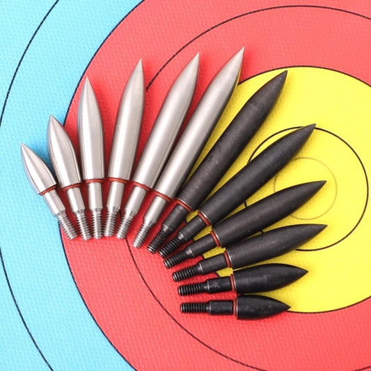 12Pcs Steel Target Arrow Points 100–350 Grain Metal Field Tips for 6.2mm ID Archery Arrow Shafts