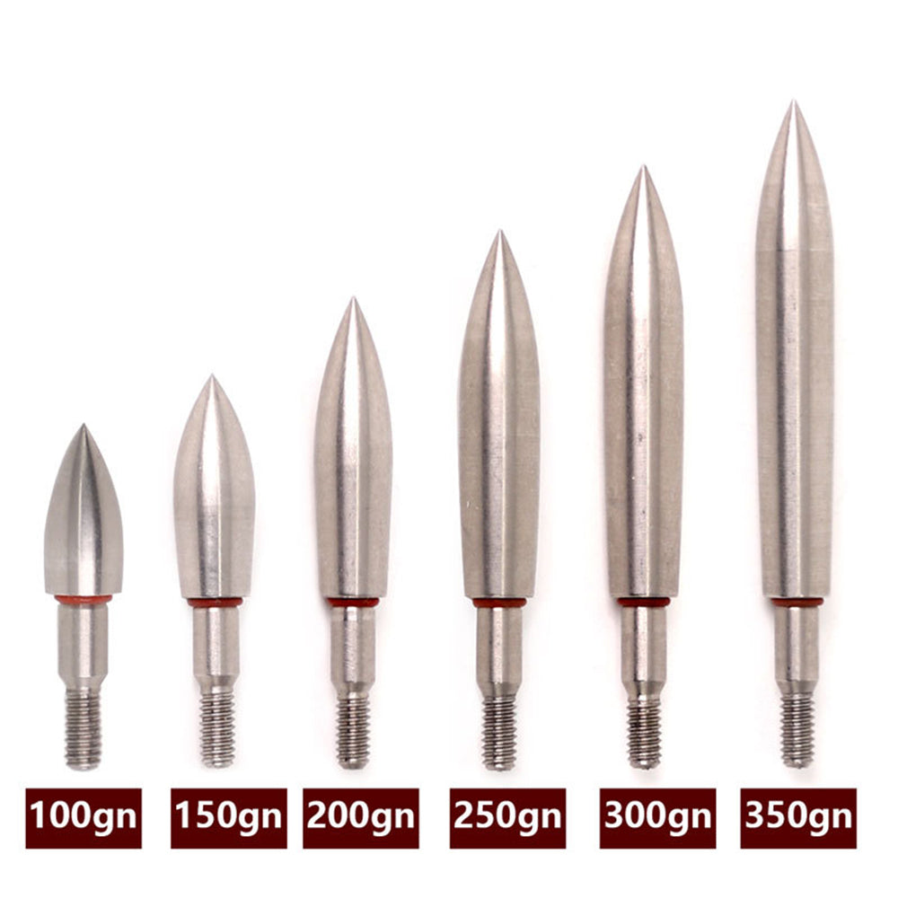 12Pcs Steel Target Arrow Points 100–350 Grain Metal Field Tips for 6.2mm ID Archery Arrow Shafts