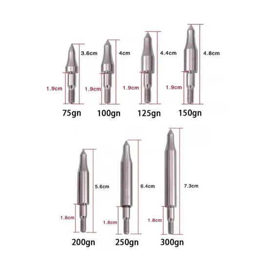 12Pcs Stainless Steel Target Arrow Points 75–300 Grain Field Tips for 6.2mm ID Archery Shafts