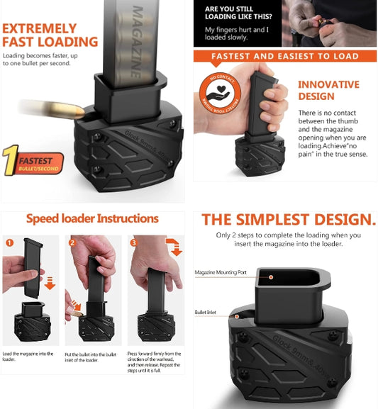 Magazine Speed Loader for Glock 9mm/.40.Fits Glock 17,18,19,22,23,24,26,27,34,35,45 and 47