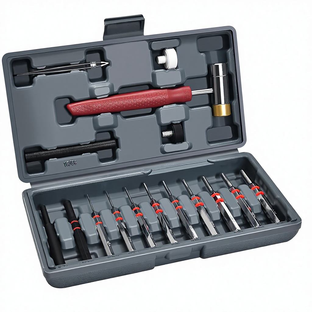Roll Pin Punch Set with 4 Interchangeable Hammer Heads Bench Block