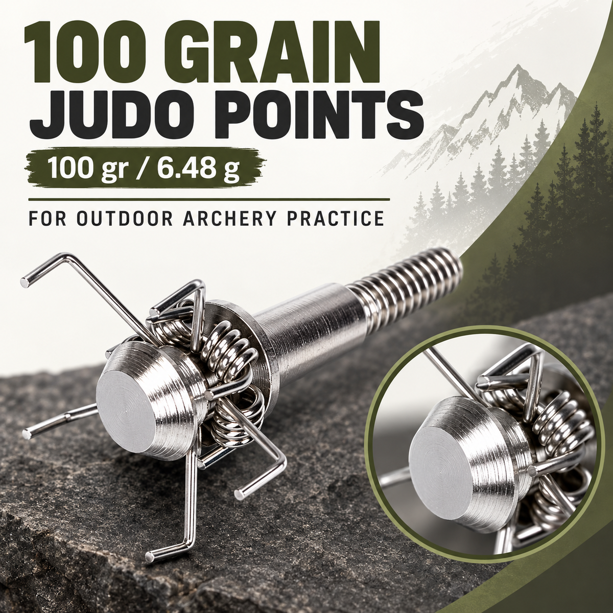 100 Grain 3 per box Judo Arrow Points with Spring Arms 4mm Screw In Tips