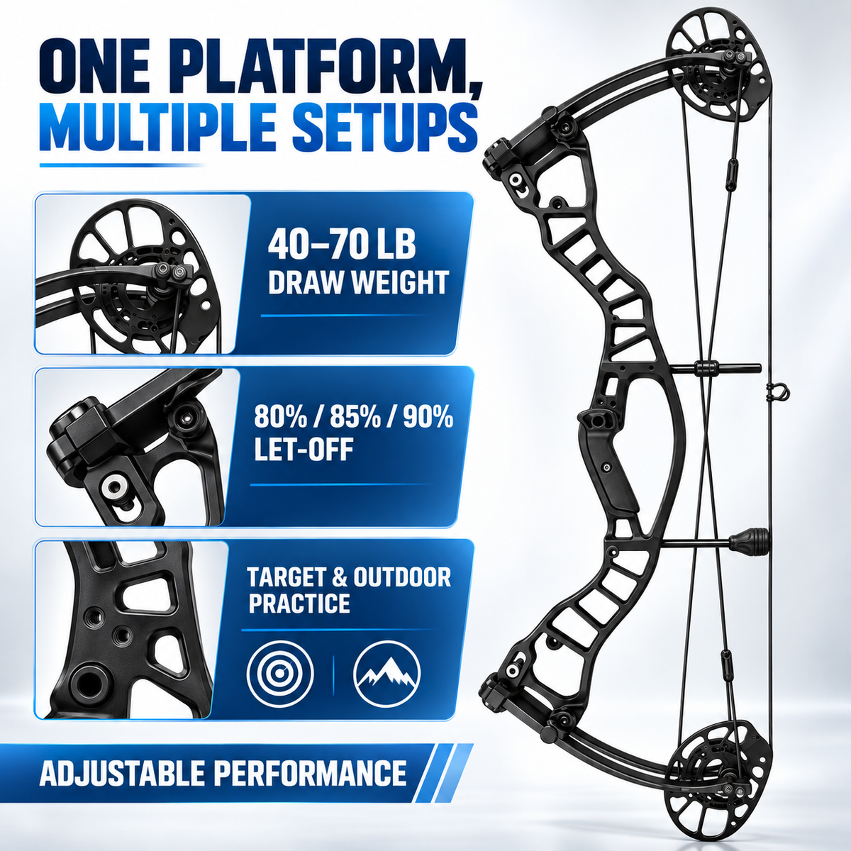 40 to 70 LBS Adjustable Compound Bow CNC Aluminum Riser for Target Archery