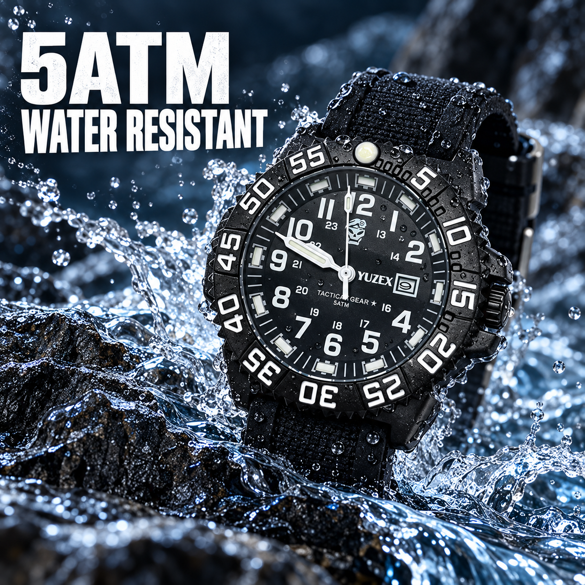 5ATM Water Resistant Outdoor Field Watch with Luminous Dial and Nylon Strap